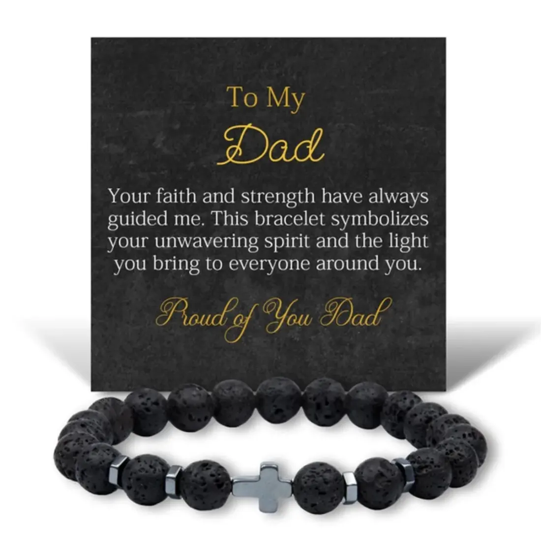 Lava Stone Cross Bracelet for Men: Personalized Christian Jewelry, Minimalist Religious Gift for Him — photo 4