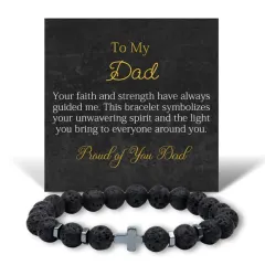 Lava Stone Cross Bracelet for Men: Personalized Christian Jewelry, Minimalist Religious Gift for Him thumbnail 4