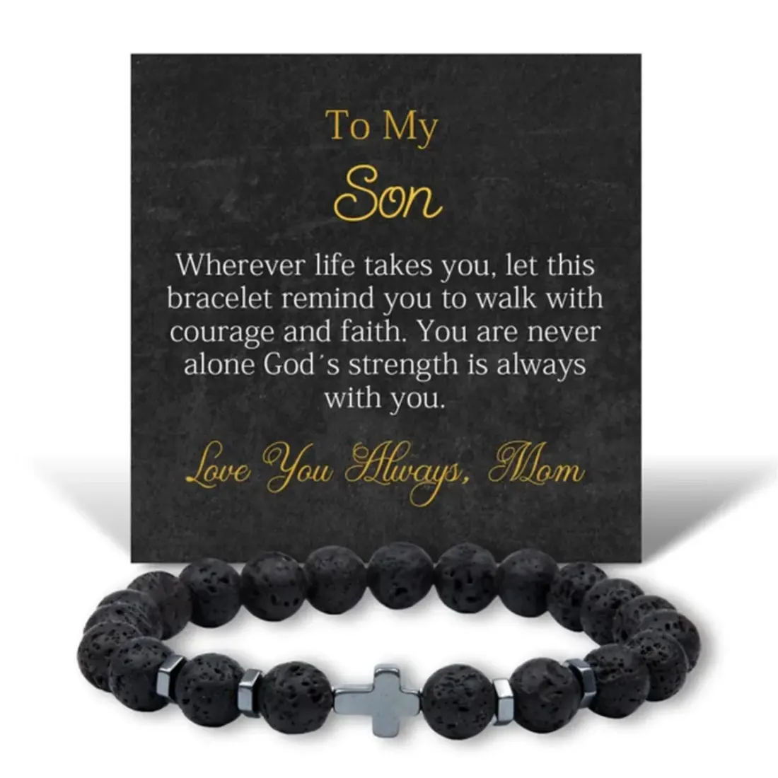 Lava Stone Cross Bracelet for Men: Personalized Christian Jewelry, Minimalist Religious Gift for Him — photo 5