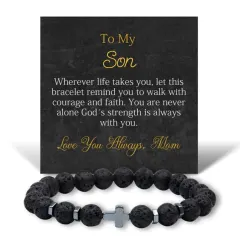Lava Stone Cross Bracelet for Men: Personalized Christian Jewelry, Minimalist Religious Gift for Him thumbnail 5