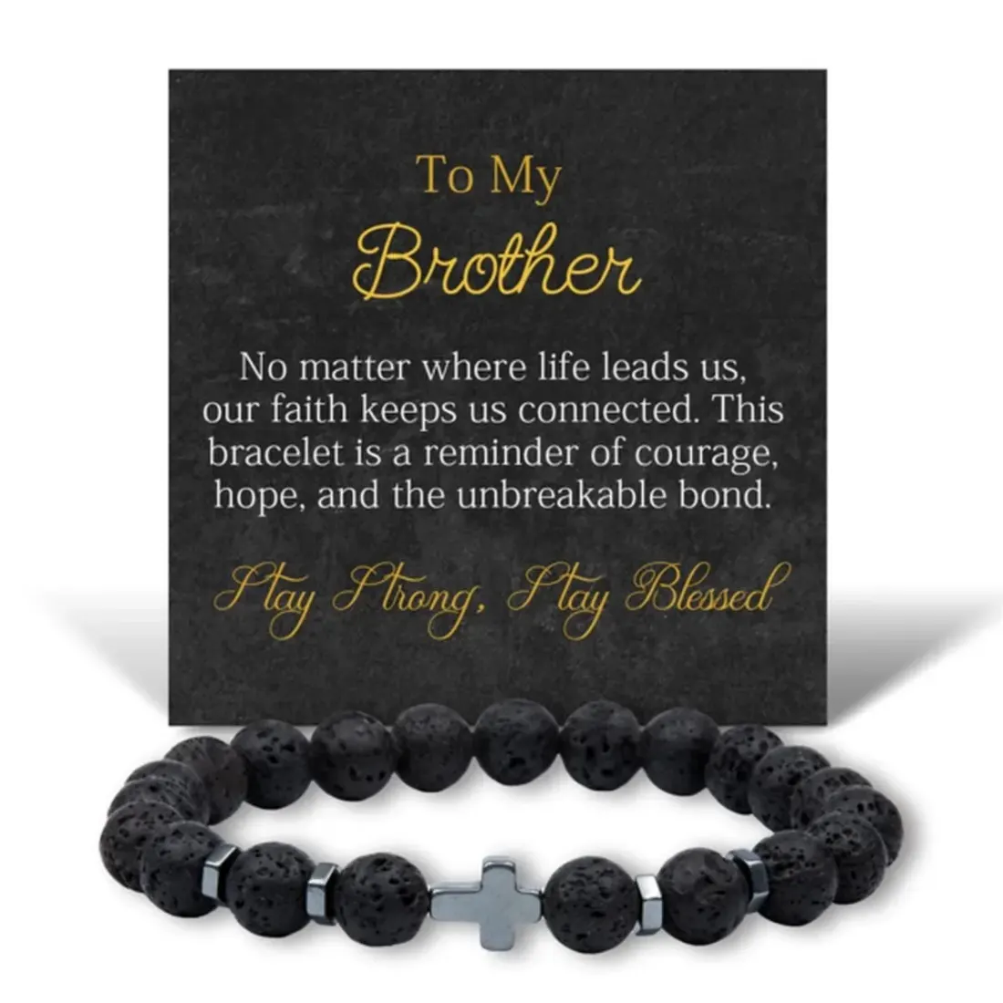 Lava Stone Cross Bracelet for Men: Personalized Christian Jewelry, Minimalist Religious Gift for Him — photo 6