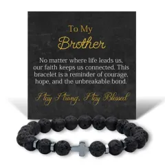 Lava Stone Cross Bracelet for Men: Personalized Christian Jewelry, Minimalist Religious Gift for Him thumbnail 6