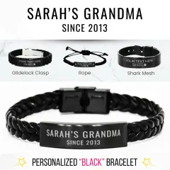Custom Laser Engraved Black Bracelet: Personalized Grandma Gift, Name Date Jewelry thumbnail 1