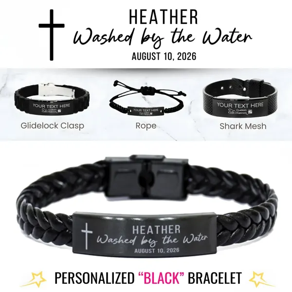 Personalized Baptism Gifts for Men: Washed by the Water Engraved Name Date Bracelet Gift