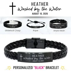 Personalized Baptism Gifts for Men: Washed by the Water Engraved Name Date Bracelet Gift thumbnail 1