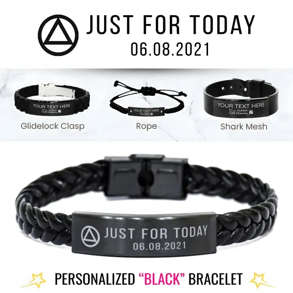 Just for Today Engraved Sober Bracelet for Men: Personalized Recovery Jewelry Gift