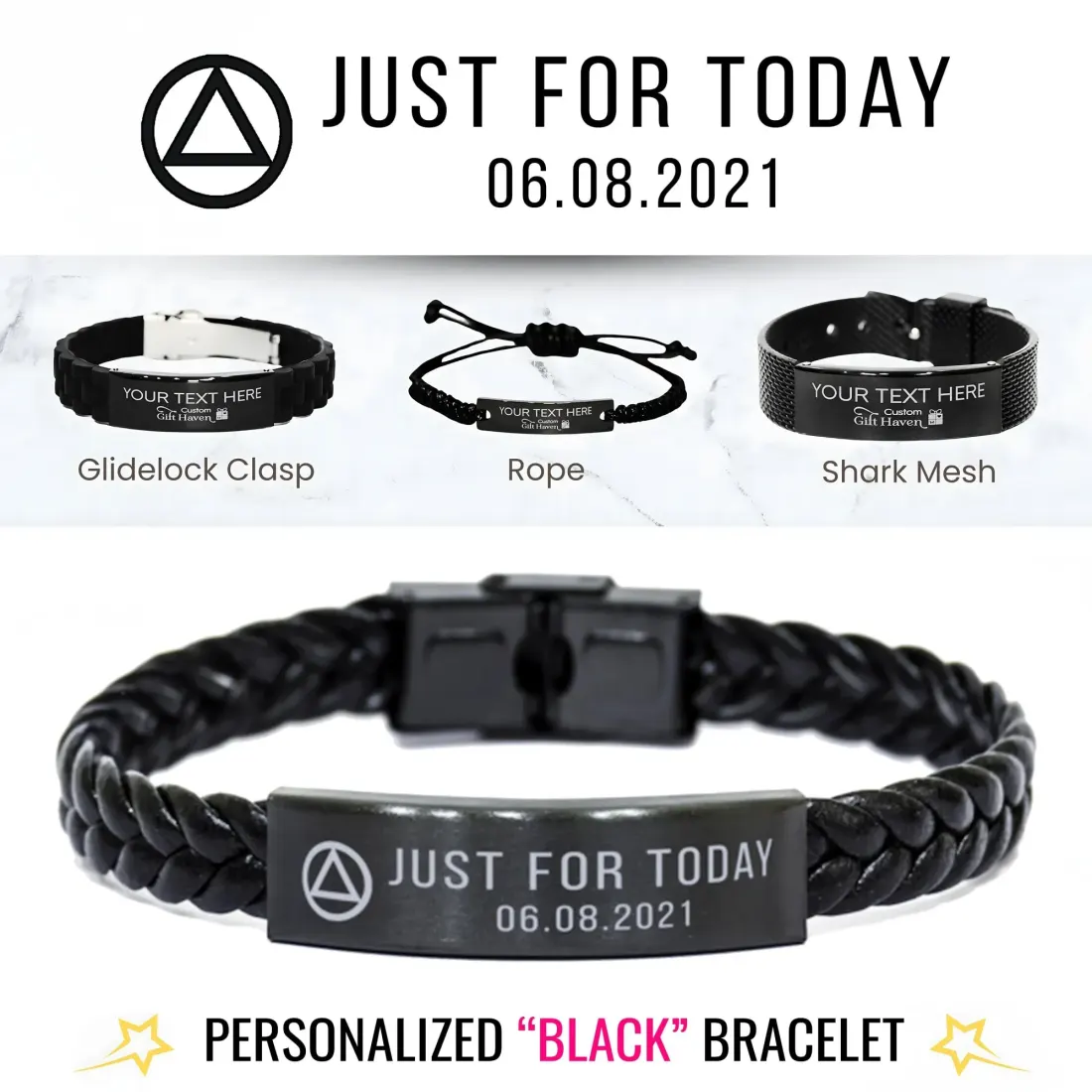 Just for Today Engraved Sober Bracelet for Men: Personalized Recovery Jewelry Gift