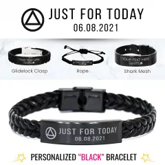 Just for Today Engraved Sober Bracelet for Men: Personalized Recovery Jewelry Gift thumbnail 1