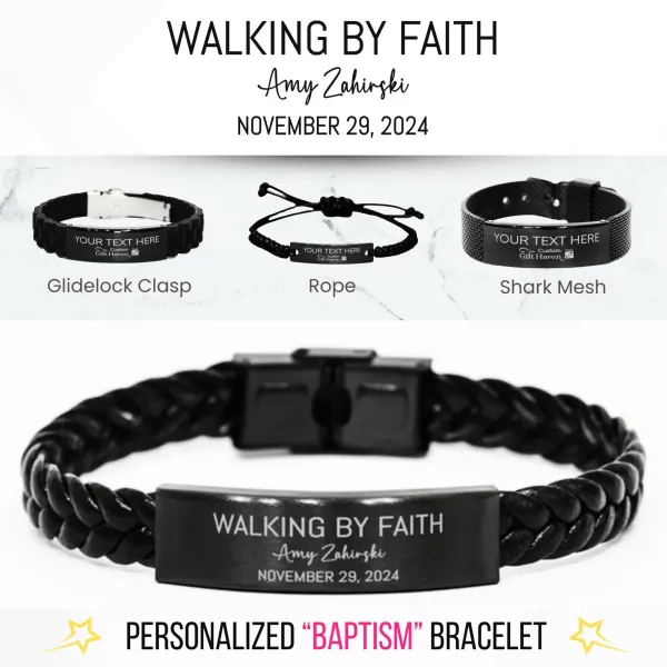 Personalized Baptism Bracelet: Custom Walking by Faith Engraved Christian Faith Jewelry Gifts