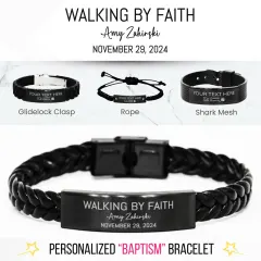 Personalized Baptism Bracelet: Custom Walking by Faith Engraved Christian Faith Jewelry Gifts thumbnail 1