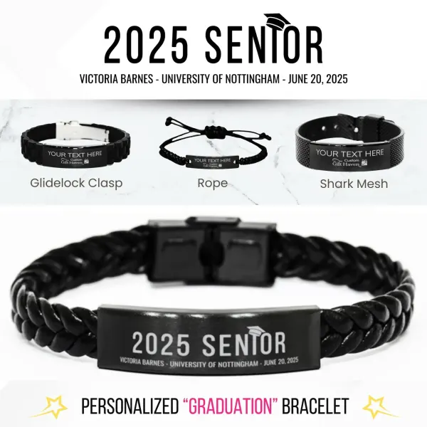 Personalized Graduation Black Bracelet: Custom 2025 Senior Jewelry, Class of 2025 Gifts