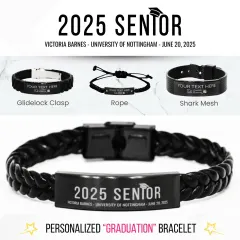 Personalized Graduation Black Bracelet: Custom 2025 Senior Jewelry, Class of 2025 Gifts thumbnail 1