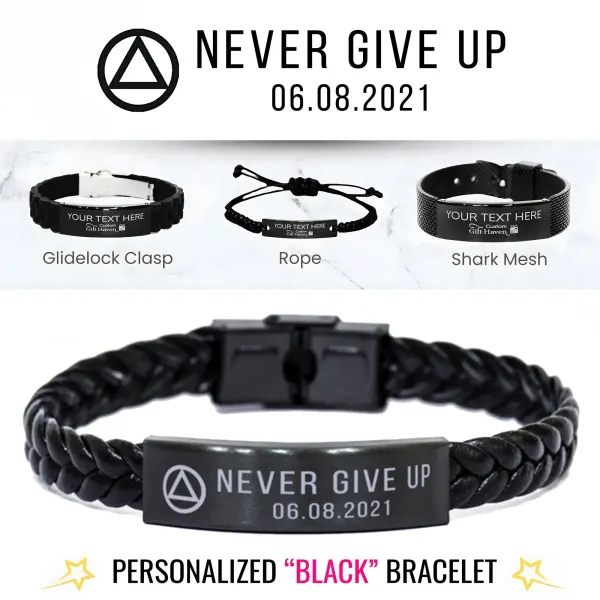 Never Give Up Sober Bracelet for Mens: Personalized Sobriety Recovery Anniversary Jewelry