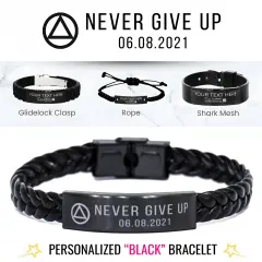 Never Give Up Sober Bracelet for Mens: Personalized Sobriety Recovery Anniversary Jewelry thumbnail 1