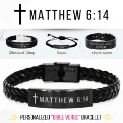 Personalized Bible Verse Bracelet: Engraved Stainless Steel Black Religious Scripture Jewelry thumbnail 1