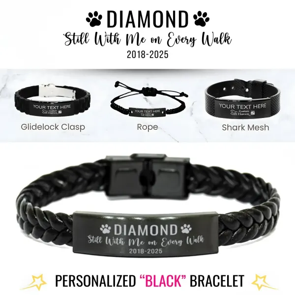 Engraved Pet Memorial Bracelet: Personalized Cat Dog Loss Jewelry