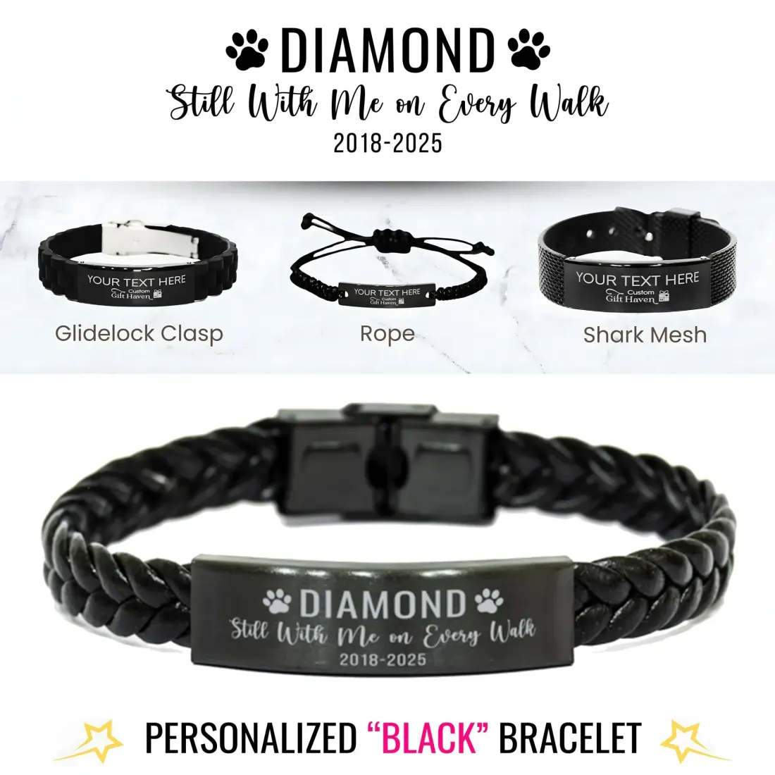 Engraved Pet Memorial Bracelet: Personalized Cat Dog Loss Jewelry