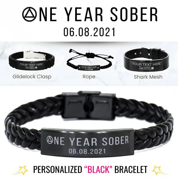 Custom Sobriety Bracelet for Men: One Year Sober Personalized Recovery Necklace