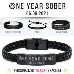 Custom Sobriety Bracelet for Men: One Year Sober Personalized Recovery Necklace thumbnail 1