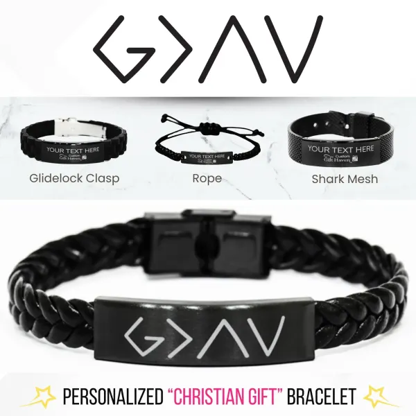 Custom Engraved Bracelet: Personalized Christian Jewelry, Men Religious Wristband Gift