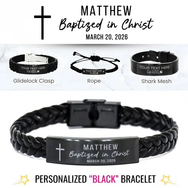 Baptized in Christ Adult Baptism Bracelet for Boy: Personalized Name Date Cross Gift