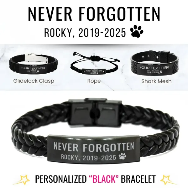 Personalized Pet Memorial Bracelet: Custom Name Date Engraved Loss of Pet Jewelry Gift