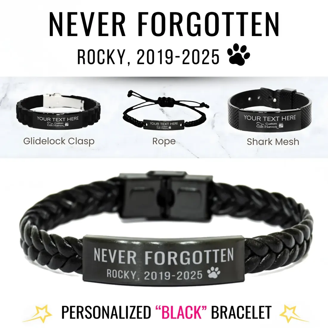 Personalized Pet Memorial Bracelet: Custom Name Date Engraved Loss of Pet Jewelry Gift