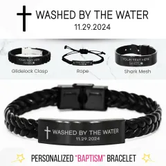 Personalized Baptism Bracelet: Washed By The Water, Laser Engraved Men Christian Baptism Gifts thumbnail 1