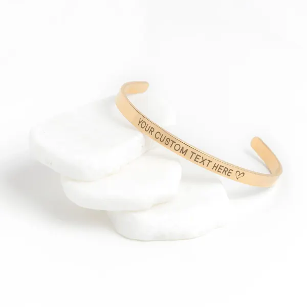 Personalized Cuff Bracelet: Laser Engraved Message, Adjustable Bangle, Gold Rose Gold Silver Plated Jewelry
