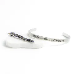 Personalized Cuff Bracelet: Laser Engraved Message, Adjustable Bangle, Gold Rose Gold Silver Plated Jewelry thumbnail 2