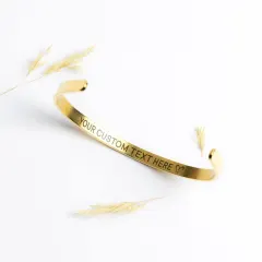Personalized Cuff Bracelet: Laser Engraved Message, Adjustable Bangle, Gold Rose Gold Silver Plated Jewelry thumbnail 3