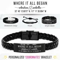 Personalized GPS Coordinates Bracelet: Laser Engraved Love Story Jewelry, Custom Name Coordinate Gifts thumbnail 1