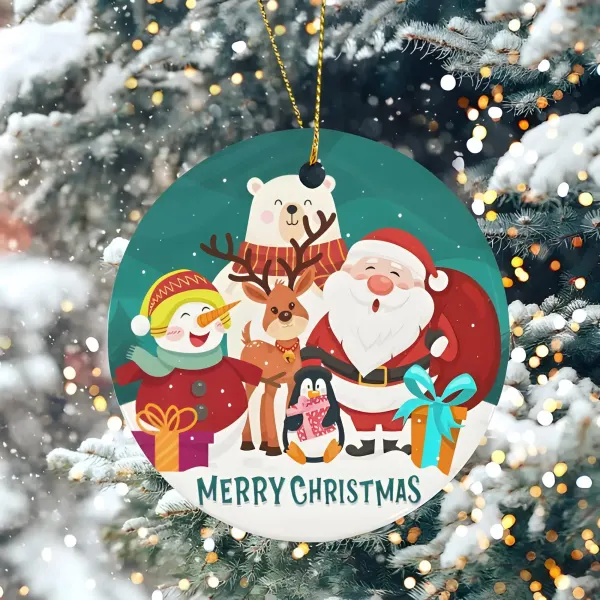 Ceramic Christmas Ornament, Double Sided Santa Animal Tree Decoration