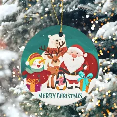 Ceramic Christmas Ornament, Double Sided Santa Animal Tree Decoration thumbnail 1