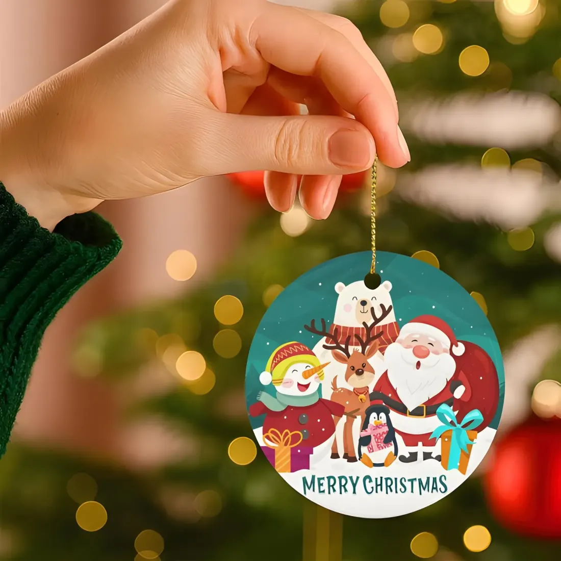 Ceramic Christmas Ornament, Double Sided Santa Animal Tree Decoration — photo 2