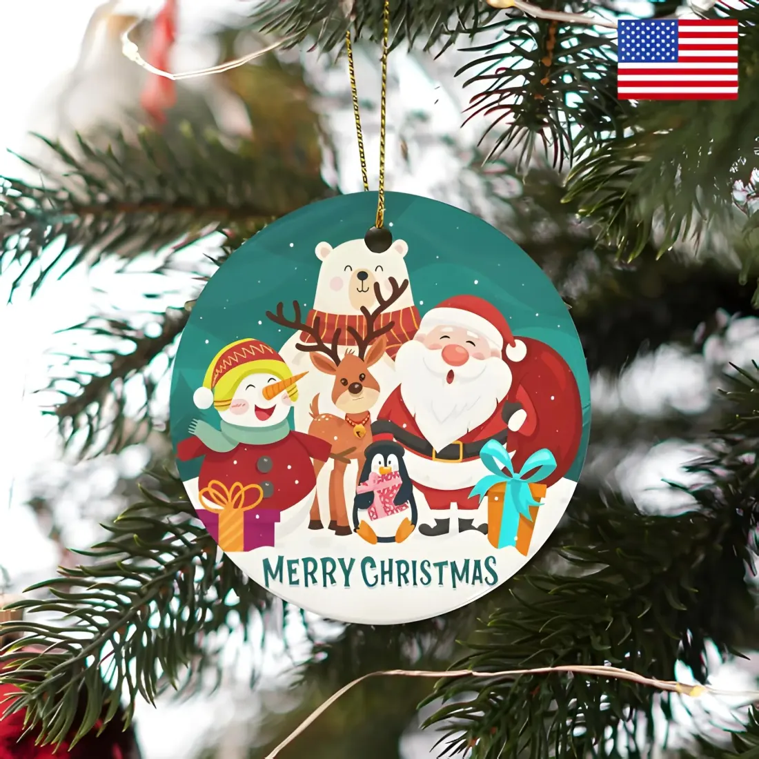 Ceramic Christmas Ornament, Double Sided Santa Animal Tree Decoration — photo 3