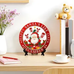 Round Christmas Decorative Plate, Santa Wall Plaque with Display Stand thumbnail 1