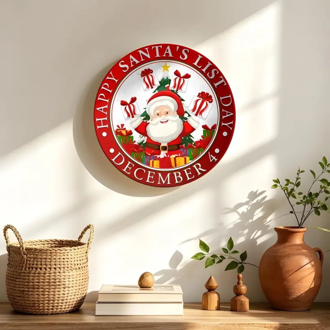 Round Christmas Decorative Plate, Santa Wall Plaque with Display Stand — photo 2