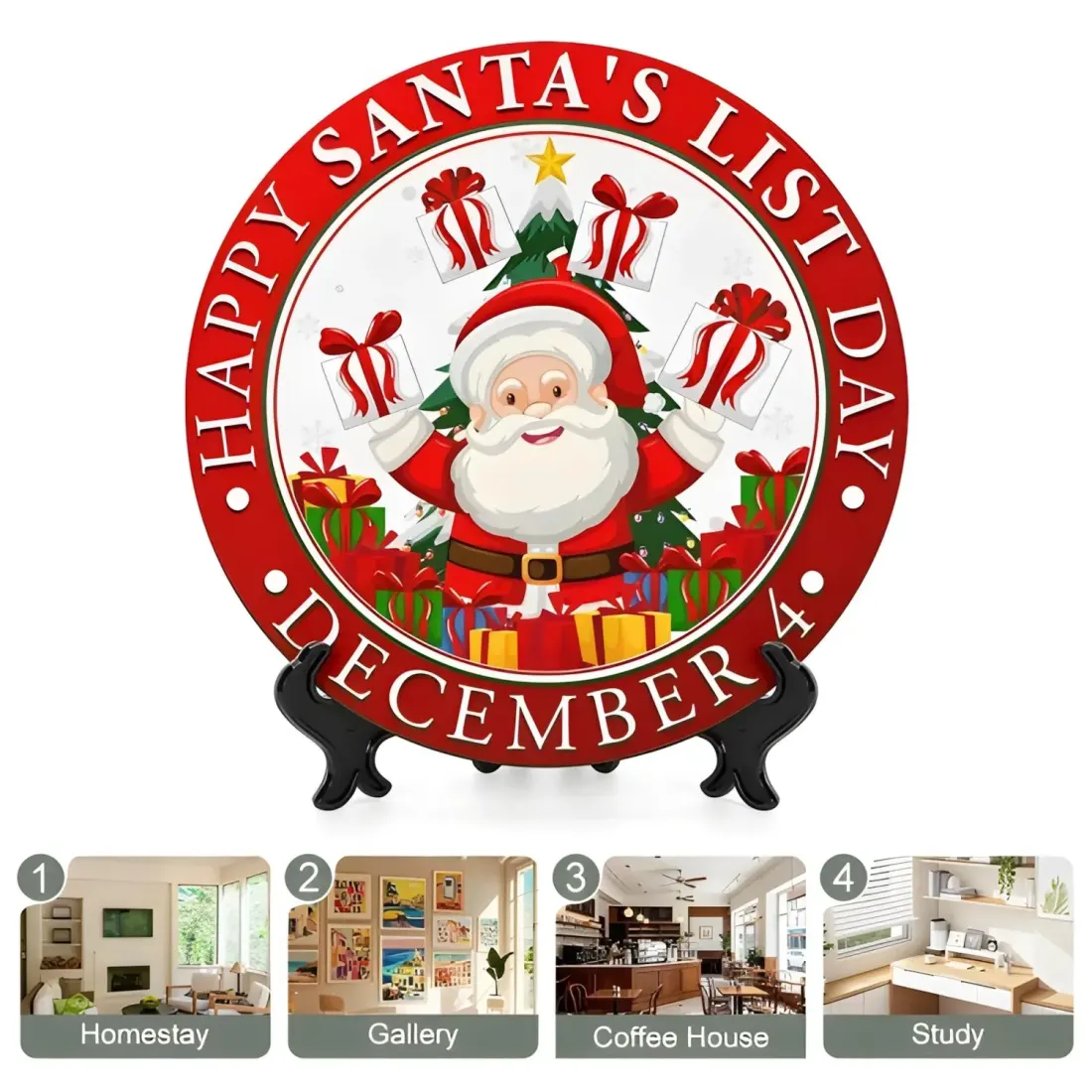 Round Christmas Decorative Plate, Santa Wall Plaque with Display Stand — photo 4