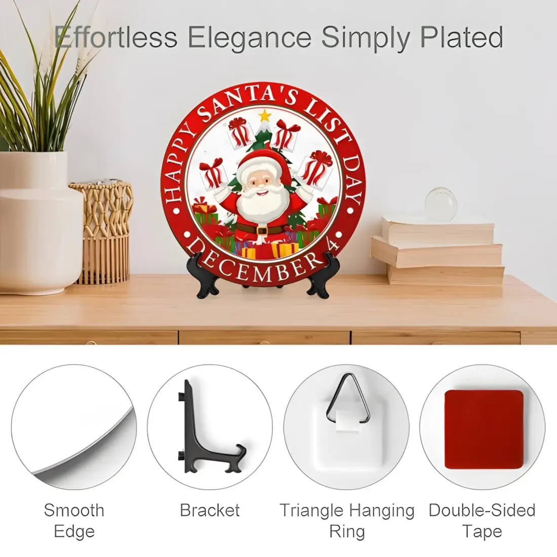 Round Christmas Decorative Plate, Santa Wall Plaque with Display Stand — photo 5