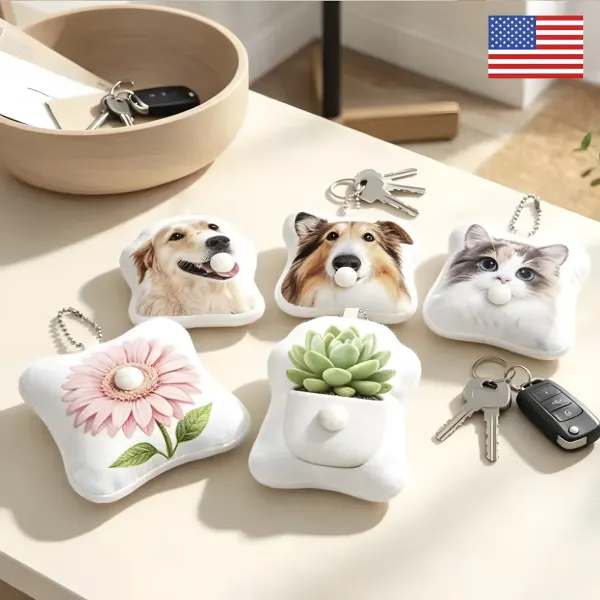 Custom Photo Keychain, Personalized Pet Portrait Keyring with Engraved Text