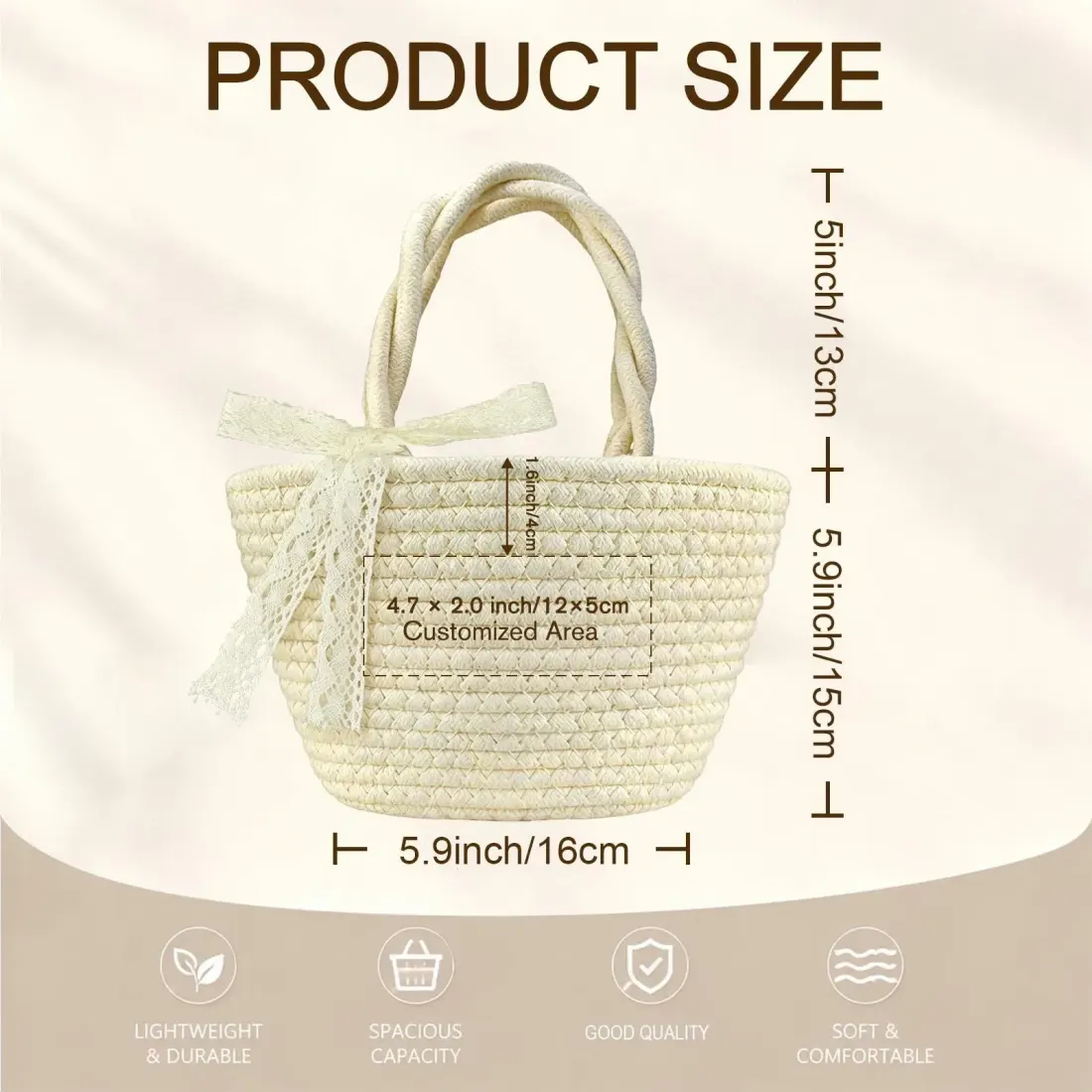 Custom Embroidered Straw Basket Bag, Personalized Name Tote, Lace Bow Beach Purse — photo 5