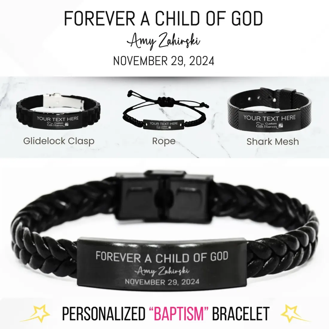 Personalized Baptism Bracelet Gift: Custom Child of God Engraved Christening Faith Jewelry