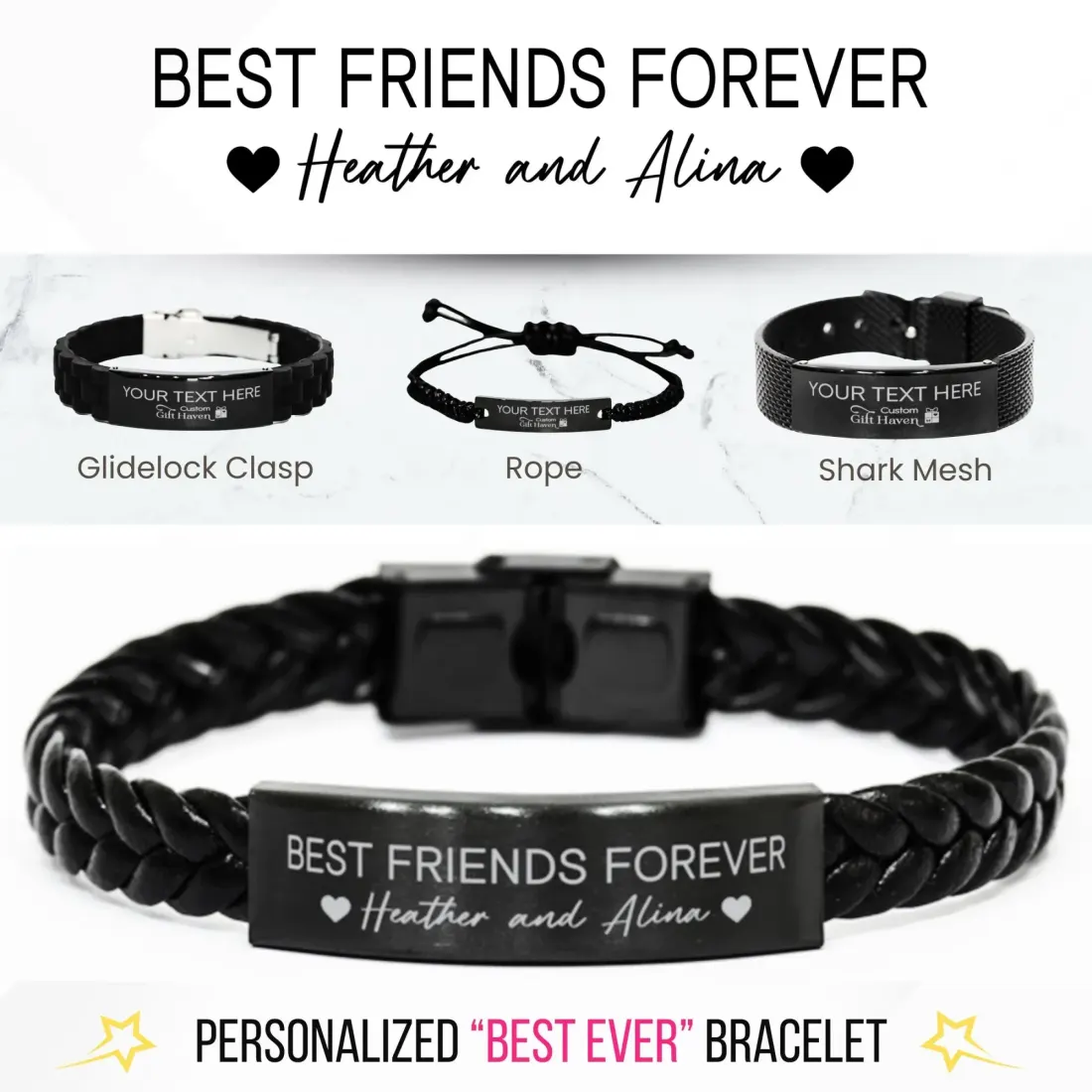 Personalized BFF Bracelet: Engraved Friendship Jewelry, Custom Quote Text Gift