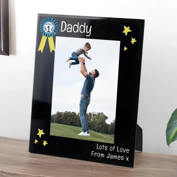 Personalized Black Glass Photo Frame, Daddy Gift, Custom Family Picture Frame