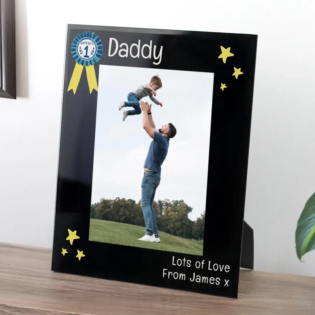 Personalized Black Glass Photo Frame, Daddy Gift, Custom Family Picture Frame