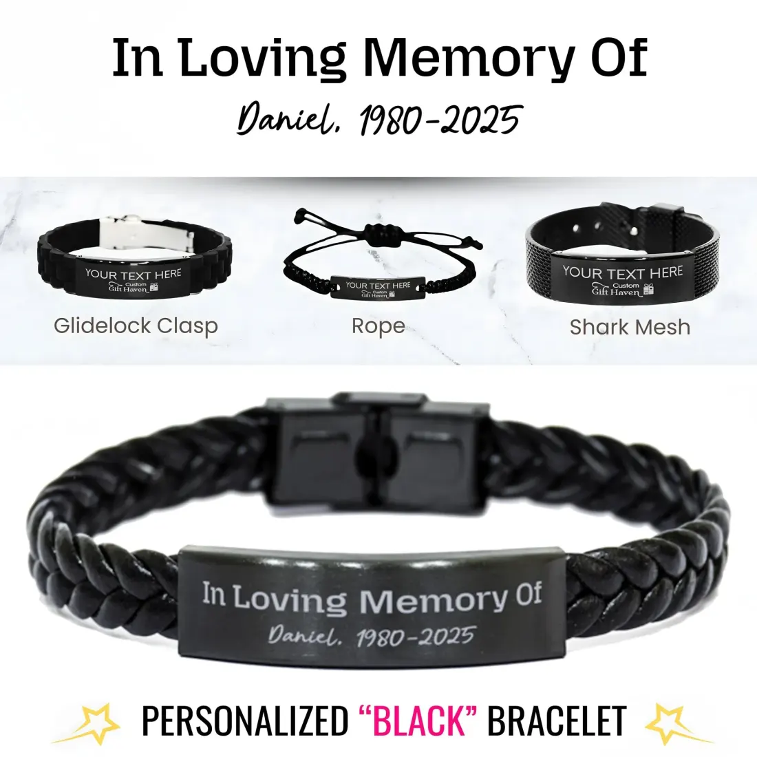Personalised Memorial Bracelet “In Loving Memory Of” Custom Name Date Engraved Gift