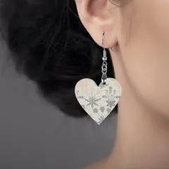 Wooden Heart Dangle Earrings, Lightweight Boho Statement Jewelry, Hypoallergenic Hooks thumbnail 1