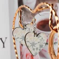 Wooden Heart Dangle Earrings, Lightweight Boho Statement Jewelry, Hypoallergenic Hooks thumbnail 2