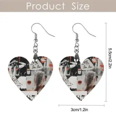 Wooden Heart Dangle Earrings, Lightweight Boho Statement Jewelry, Hypoallergenic Hooks thumbnail 3